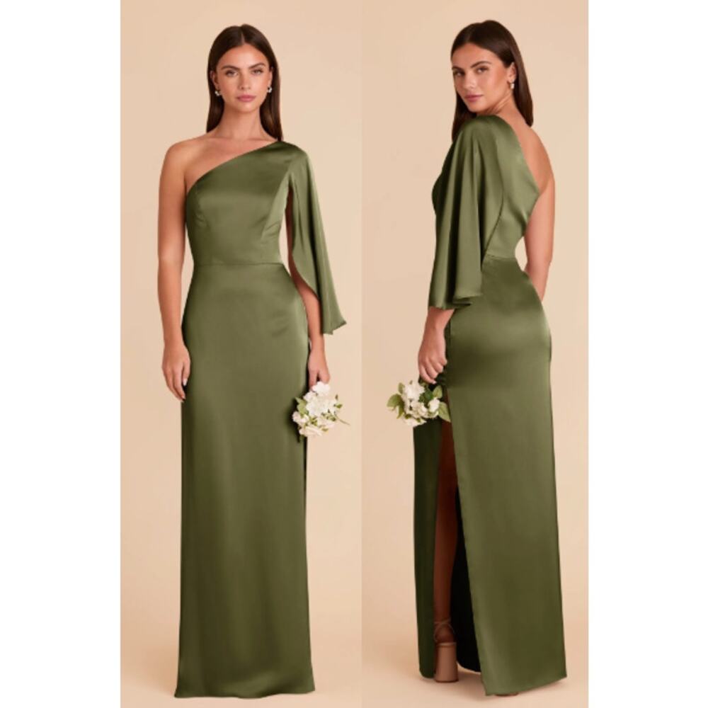 NWT Birdy Grey Christine Matte Satin One Shoulder Maxi Gown Martini Women Medium